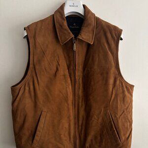 $695 Brooks Brothers Zippered Tan/ Brown Suede Leather Down Vest - Large